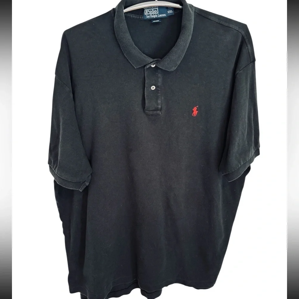 Ralph Lauren Men's Polo Shirt in Black with Red Embroidered Logo